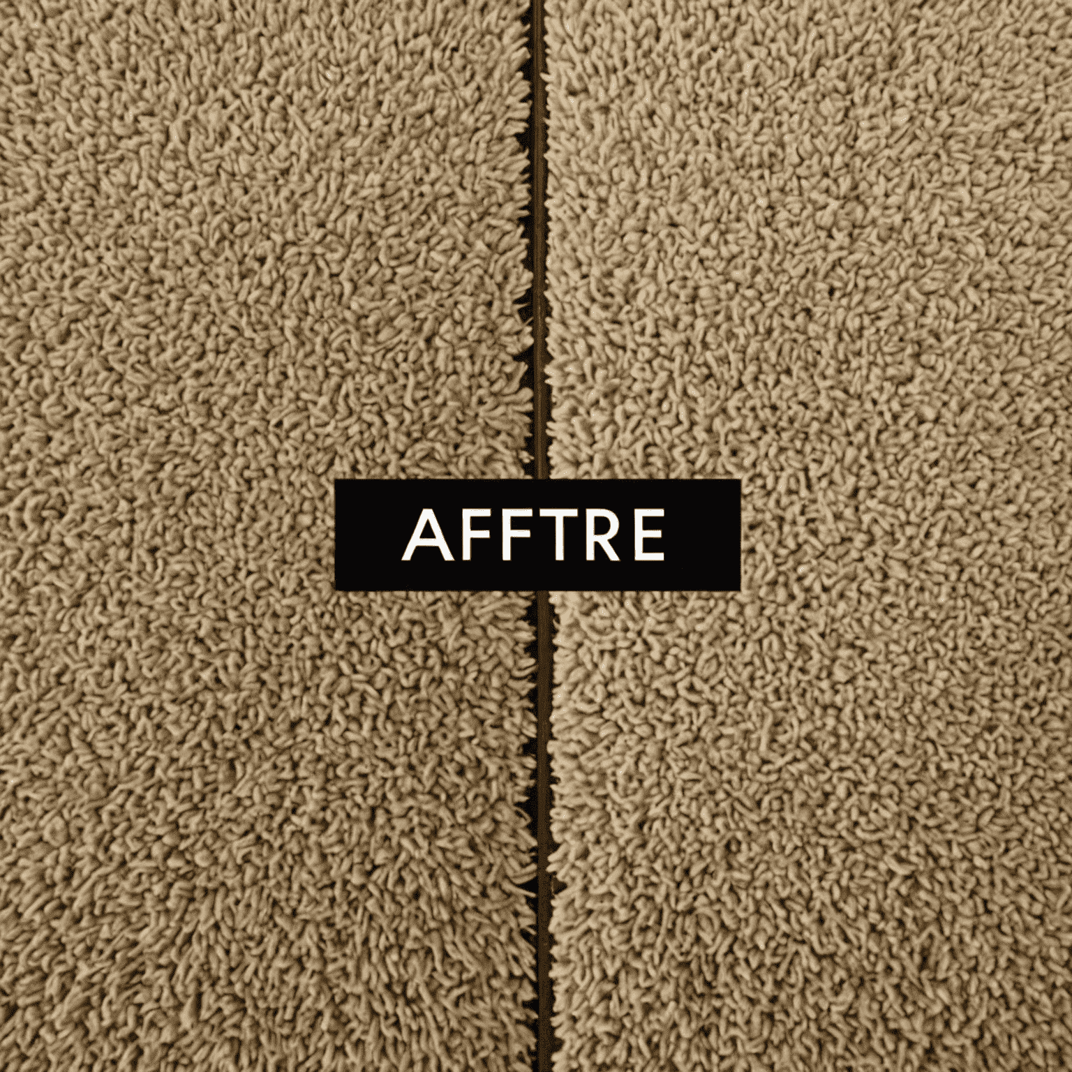 A before and after comparison of a dirty carpet and a clean, freshly cleaned carpet.